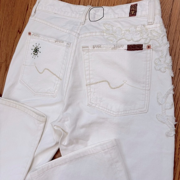 7 For All Mankind Boho Mid Rise Embellished White Denim Preppy flare leg jeans - Picture 16 of 16